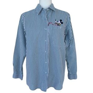 Disney Mickey Unlimited Jerry Leigh Striped Embroidered Shirt Long Sleeve